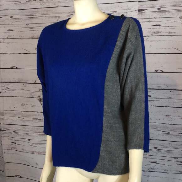 Vintage 80's A. Venti Paris  blue, grey colour block Wool sweater size small - Picture 14 of 15
